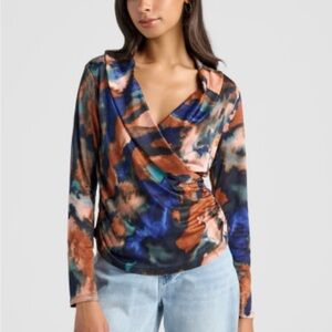 Search for Sanity Prescott Draped Printed Top NWOT